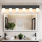 IZORRO Bathroom Vanity Light Fixture, 6-Light 43 Inch Matte Black Bathroom Light Fixtures Over Mirror, with White Glass Shade, Modern Farmhouse Vanity Lights, Rustic Restroom Lighting Fixtures