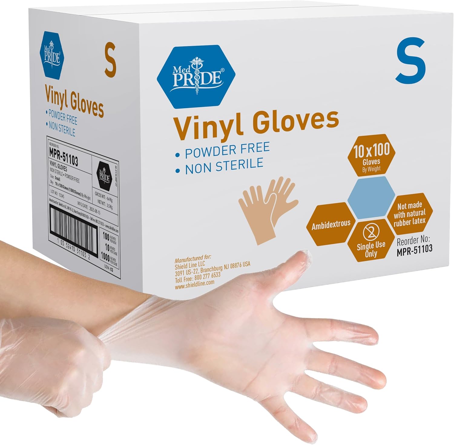 Med PRIDE Vinyl Gloves| Small Case of 1000| 4.3 mil Thick, Powder-Free, Non-Sterile, Heavy Duty Disposable Gloves| Professional Grade for Healthcare, Medical, Food Handling, and More