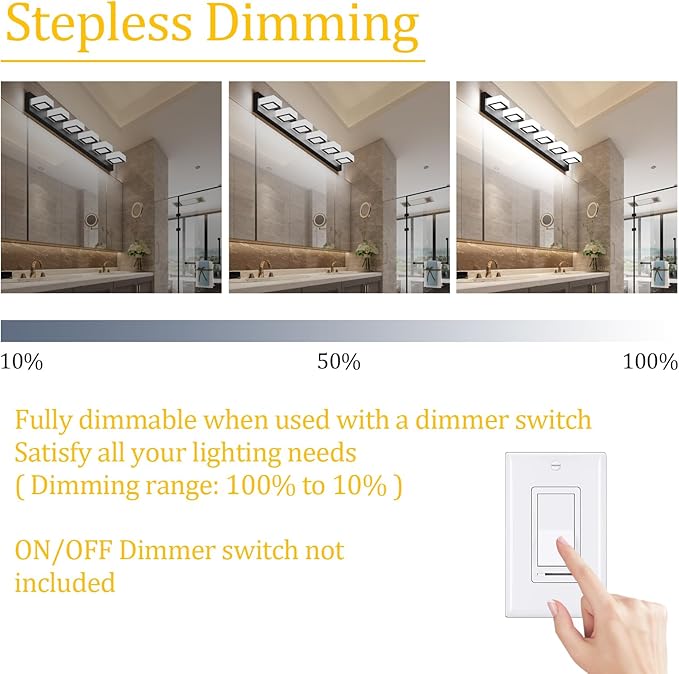 Ralbay 6 Lights Black Bathroom Lights Fixtures 40.4inch Dimmable 5 Color Temperature Black Acrylic Modern Matte Black Vanity Light for Bathroom