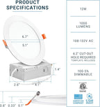 PARMIDA (12 Pack) 6 Inch Ultra-Thin LED Recessed Ceiling Light with Junction Box, 12W, Dimmable Canless Wafer Slim Panel Downlight, IC Rated, ETL-Listed - 3000K