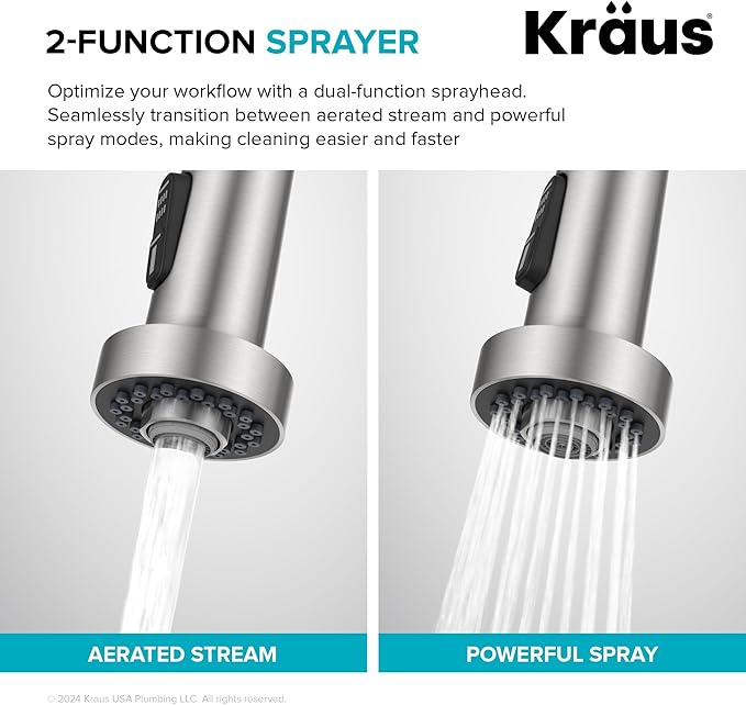KRAUS Bolden Commercial Style 2-Function Single Handle Pull Down Kitchen Faucet in Stainless Steel, KPF-1610SS