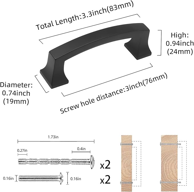 COTYKILEY 10 Pack 3 Inch(76mm) Matte Black Cabinet Handles Black Kitchen Cabinet Pulls Cabinet Door Handles Kitchen Cabinet Hardware