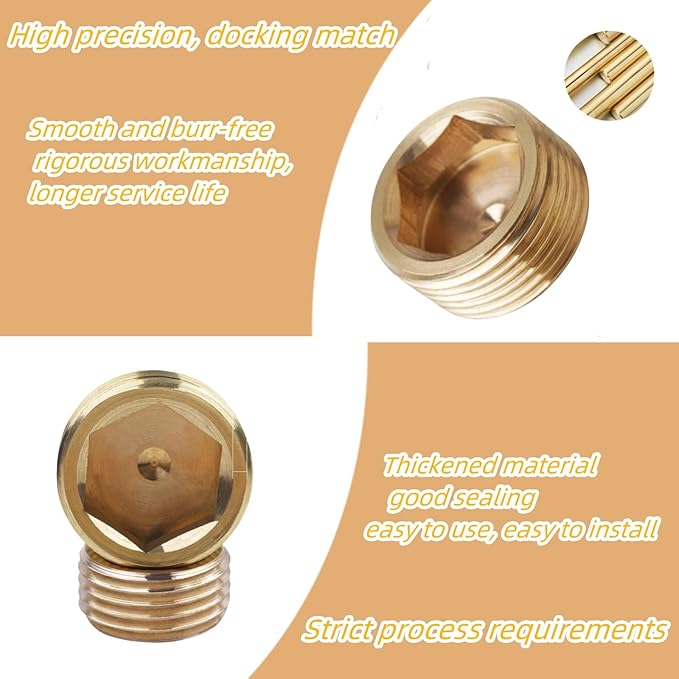12PCS 3/8" NPT Brass Male Pipe Plug Fitting Hex Counter Sunk Pipe Plug (3/8" NPT)