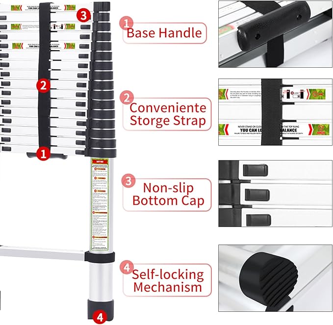 RIKADE Telescoping Ladder 20.3FT & Attic Ladder, Heavy Duty Aluminum with Non-Slip Feet, 330lb Capacity for RV, Attic, Loft & Multi-Surface Use