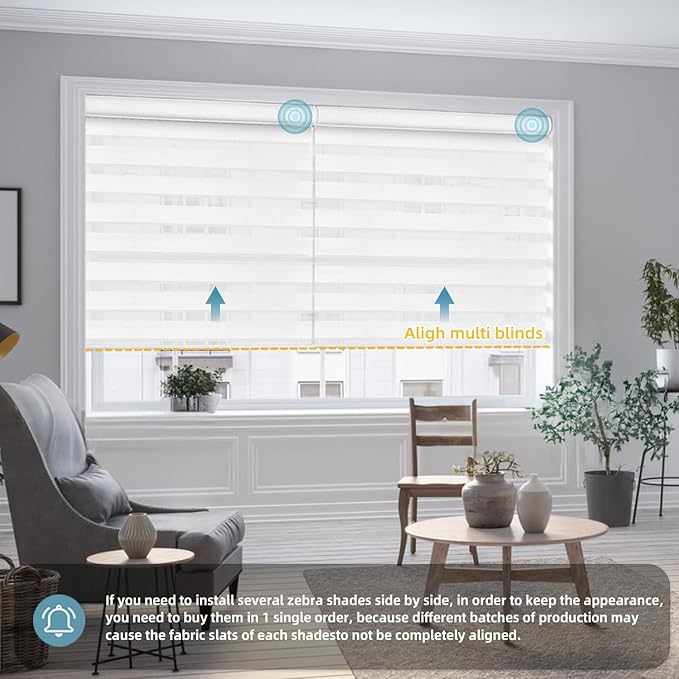 SmartWings Motorized Zebra Shades Work with HomeKit, Alexa, Google Home, 90% Blackout Light Filtering Day Night Sheer Blinds, Privacy Light Control, for Home/Office, Customized, Grevish White