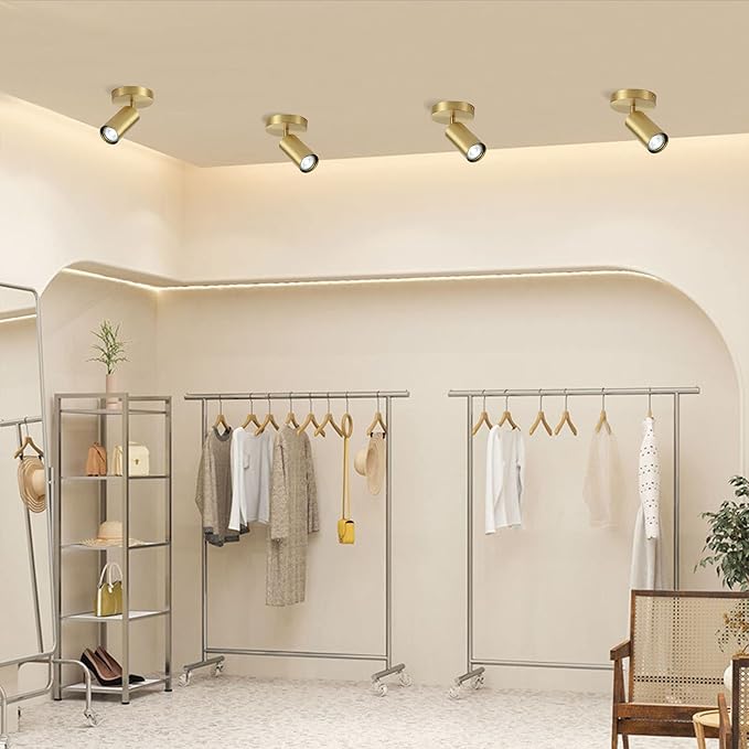 KCO Lighting Modern LED Tacking Lighting Brushed Gold Flush Mount Ceiling Spotlight Fixtures Single Brass Kitchen Track Lighting Indoor Ceiling Spot Light Fixture