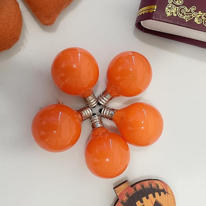 Orange G40 Replacement Bulbs, 25 Pack Halloween G40 Globe Light Bulbs for Indoor Outdoor String Lights, E12/C7 Candelabra Base, 5W Incandescent Night Light Bulbs