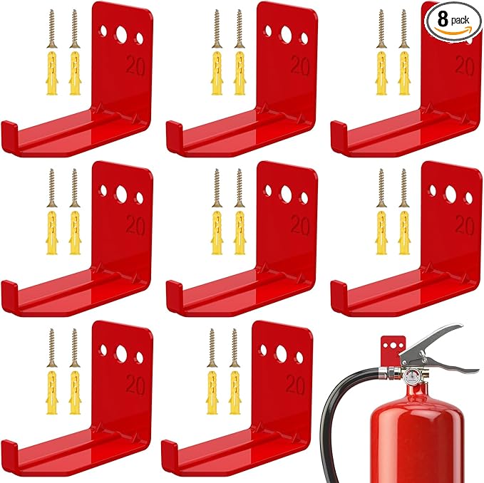 8Pack Fire Extinguisher Mount & Bracket Universal Fire Extinguisher Holder 20Lb Metal Hooks with Screws Wall Mounted Hanger