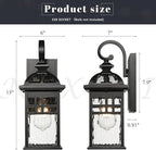 2-Pack Outdoor Wall Lanterns Exterior Waterproof Wall Sconce Light Fixture Black Outdoor Lighting Fixture with Water Ripple Glass Shade Outside Porch Light for Garage Patio and Doorway