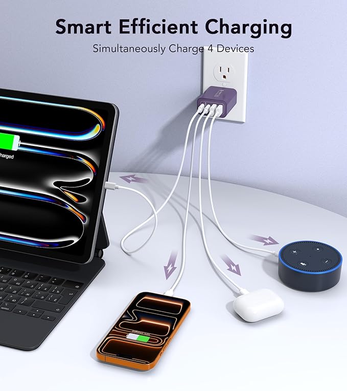 [2Pack] 40W USB C Plug,4-Port Fast Charger Block PD+QC 4 Port Charger Cube Wall Charging Box Brick for Samsung Galaxy S22/S21+/S21 Ultra,Magsafe Wireless Charger,iPhone 17/16/16 Pro Max/15/14(Purple)