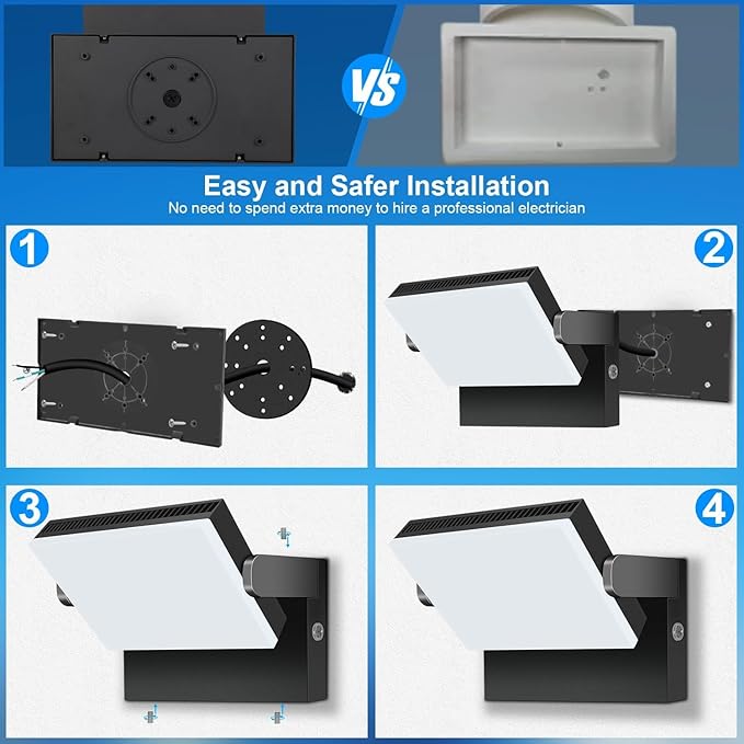 ledmo 150W LED Wall Light, 18000LM Super Bright Commercial Outdoor LED Wall Pack 360 ° Rotatable Dusk to Dawn Security Flood Lighting with Photocell IP65 5000K Modern Black Square4 Pack