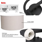 Yosoan 2-Light Linen Fabric Cloth Boho Wall Sconce Hallway Fixture Light, Dual Indoor Hardwired Vanity Vintage Wall Mount Lighting Semicircle Fabric Lamp Shade for Bedroom Stairwell Study Gallery