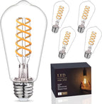 4 - Pack LED Edison Light Bulbs 60W Equivalent, Dimmable ST58 Vintage Light Bulbs, E26 Medium Base, 6W, 600LM, 2700K, 80+ CRI, Antique Decorative Filament LED Bulb.