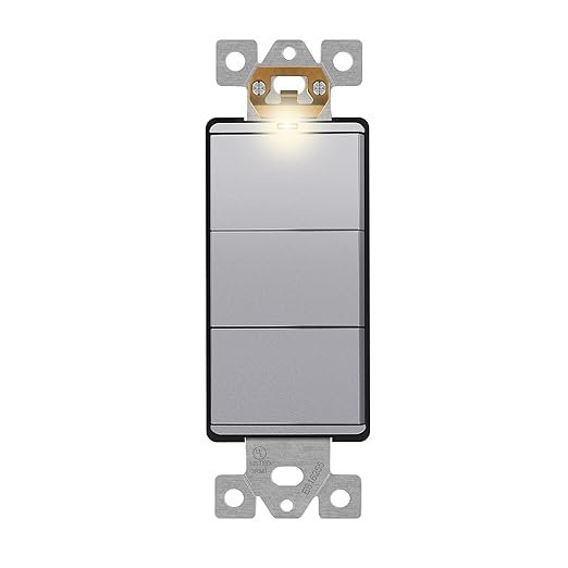 LIDER Minimalist Design Matte Finish Lighted Triple Switch, Combination Frameless Decorator Switch with Locator Light, Ground Terminal, Single Pole, 15A 120-277V, UL Listed, LCS3-1P-SV, Silver