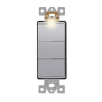 LIDER Minimalist Design Matte Finish Lighted Triple Switch, Combination Frameless Decorator Switch with Locator Light, Ground Terminal, Single Pole, 15A 120-277V, UL Listed, LCS3-1P-SV, Silver