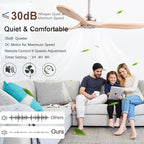 52" Wood Ceiling Fan No Lights with Remote Control,Wooden 3 Blades Ceiling Fans Without Light for Patio,Garage,Living Room,Bedroom,Office,Indoor/Outdoor(Nickel+Raw wood)