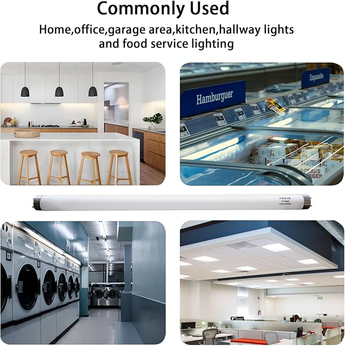 Valoisa 4Pack F14T8/CW 14W 15 Inch T8 4100K Linear Fluorescent Light Bulb,14 Watts, G13 Medium Base,T8 Tube,14 3/4" MOL,1" Dia,4100K Cool White
