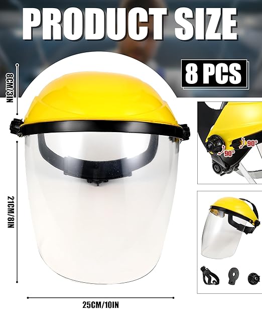 8 Pack Safety Face Shield for Grinding and Cutting, Full Impact Resistant Face Shield Mask for Work Chemical Woodworking (Yellow)