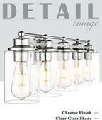 Chrome Vanity Light Fixtures, HWH 5-Light Bathroom Light Over Mirror, Modern Wall Sconce Lighting for Bathroom 37-inch, Chrome Finish, 5HLT63B-5W CH
