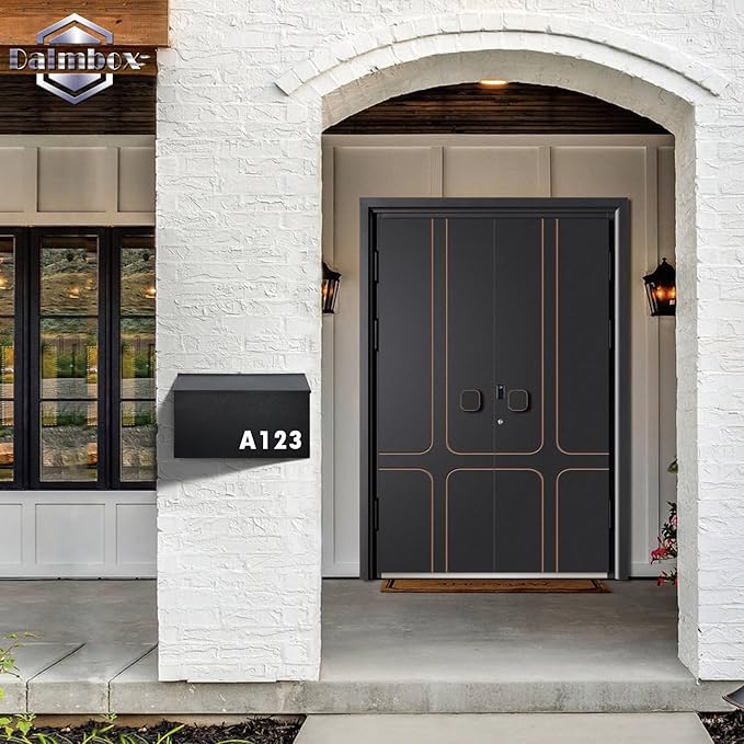 Dalmbox Wall-Mount Mailbox Large Mailbox for Post Rust-Proof Galvanized Steel Box for Outside or Townhouse Horizontal Style, Black, 15.7” x 4.3” x 9.4”