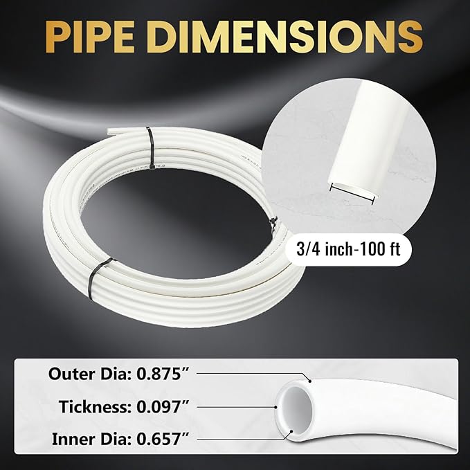 3/4 Inch-100 ft Foskan White PEX-B Pipe,Water Tubing with a Pipe Cutter,10 PCS Brass Crimp Fittings & 30 PCS Pex Clamps