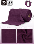 Fantasticlean Microfiber Cleaning Cloth Roll -75 Pack, Tear Away Microfiber Towels, 12" x 12", Reusable, Washable, Scratch Free, Ultra Absorbent for Car, Home Supplies (Dark Purple)