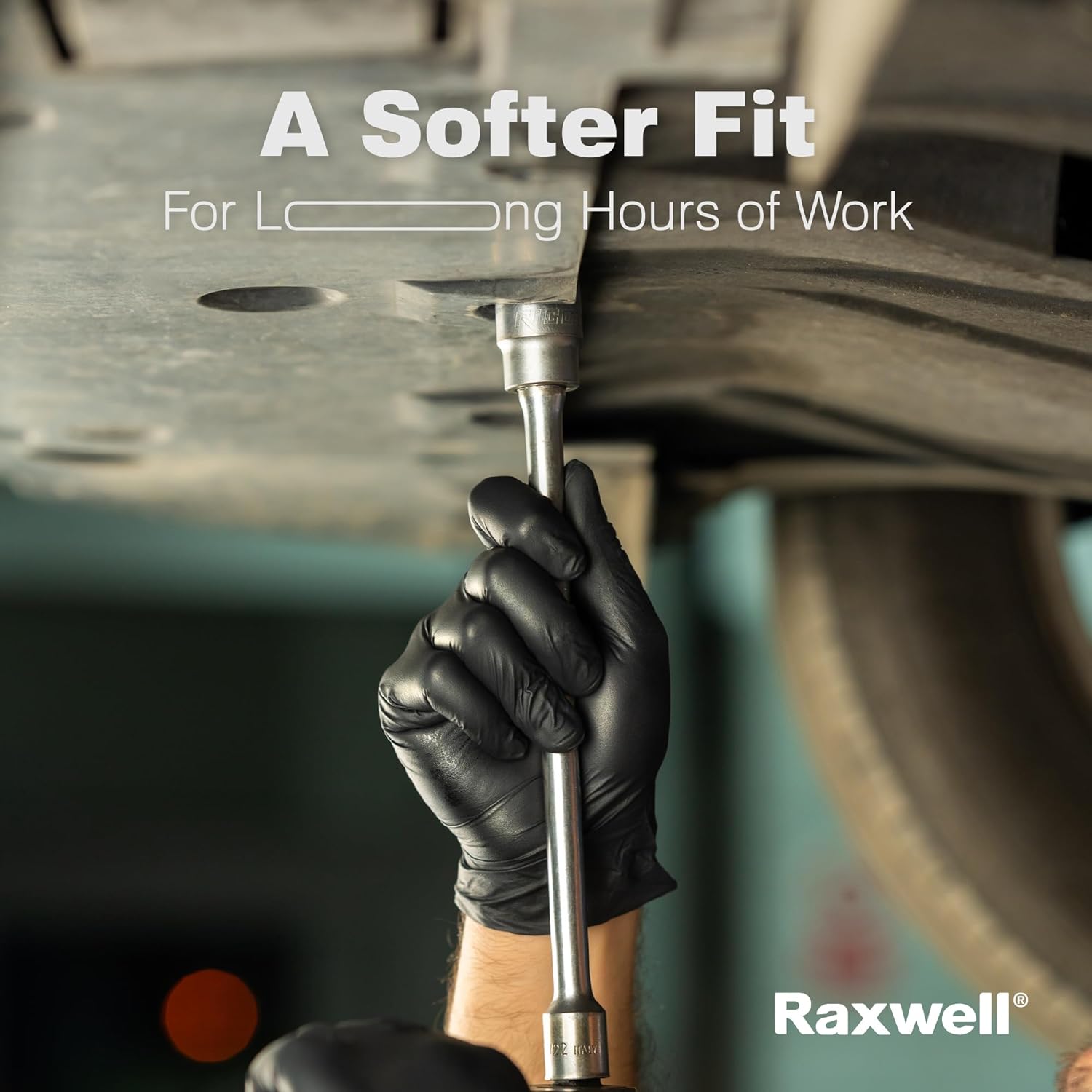 Raxwell Heavy Duty Disposable Gloves Latex Free | 5.5 Mil Black Nitrile Gloves | Powder Free Chemical Resistant Gloves