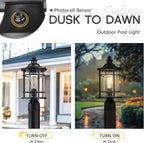 Emliviar 14.9 Inch Dusk to Dawn Outdoor Lamp Post Light, Black Pole Light Fixture with Photocell Sensor, Outdoor Post Lantern with Seeded Glass Shade, XE229P PC BK