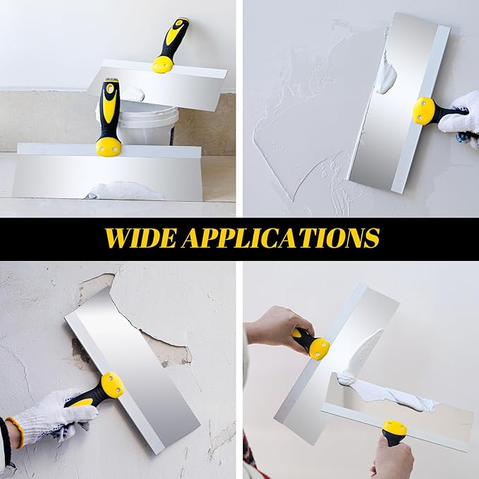 Mister Rui Taping Knife, 14 Inch Stainless Steel Drywall Tools, Soft Grip Handle, Spackle Knife, Taping Tools for Effortless Drywall Repairs & Finishing Touches