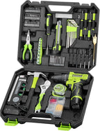 Cordless Drill Tool Set: 12V Power Drill Tool Kit with Battery & Charger, 142Pcs Home Hand Repair Tools Box, Portable Household Basic Drills Case for Men & Women, Green