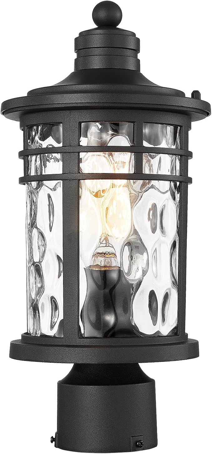 Darkaway Outdoor Post Lights Lamp Posts Outdoor Lighting, Aluminum Post Lights Outdoor Light Fixtures with Water Ripple Glass, Pole Light for Outside Patio Yard Garden