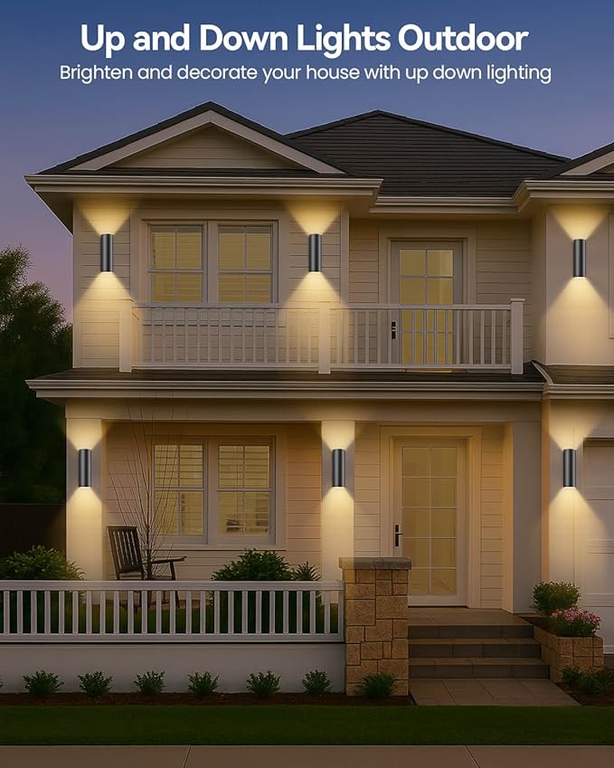 KIZON Modern Outdoor Wall Lights with Dusk to Dawn Sensor, Cylinder Outdoor Light Fixture Wall Mount with Matte Black Finish, Outside Sconce Lights for House Porch with Bulbs Included, ETL Listed