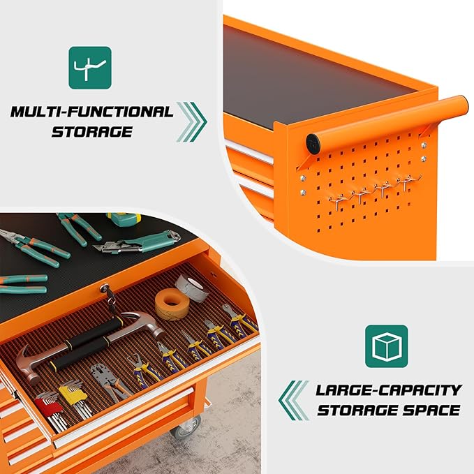 7-Drawer Rolling Tool Chest with Wheels, Tool Box with Locking System and Sliding Drawers, Tool Box Organizer for Garage, Warehouse, Workshop(Orange)