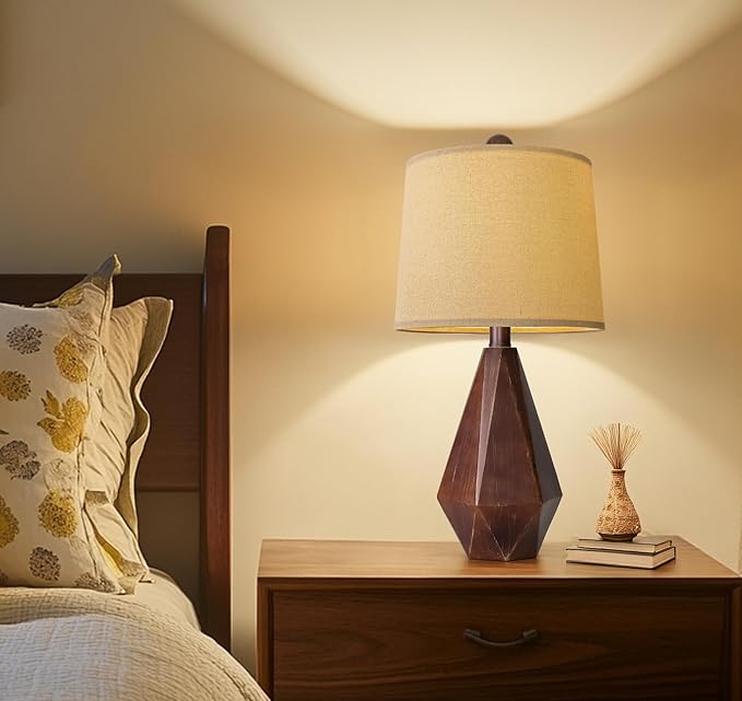 PoKat 20.25" Farmhouse Table Lamps Set of 2 for Night Stands, Vintage Bedside Lamps for Bedroom Living Room, Modern Bedroom Lamps for End Table, Suitable for Small Place, Antique Brown