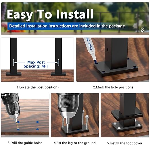 36" T304 Cable Railing Post(Post 35"x2"x2"), Level Drilled Railing Post with Cable Grommets, Fixed Top Mount Cable Handrail Post, Stainless Steel Black Finish Indoor Outdoor Deck Post