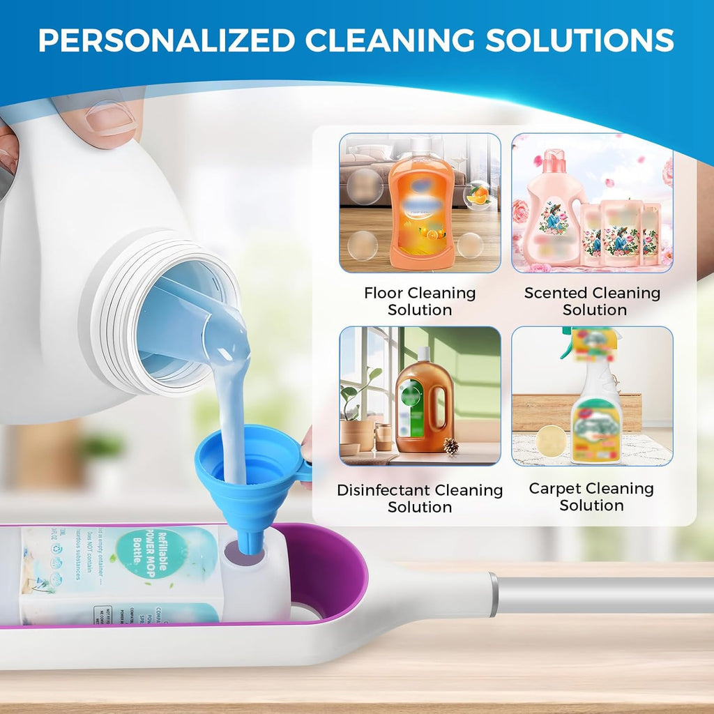 Refillable Bottle for Swiffer Power Mop - 720 ML/24 FL OZ - Leak-Proof HDPE Material Solution Bottle, 1 Empty Bottle + 6 Silicone Pads + 1 Foldable Funnel