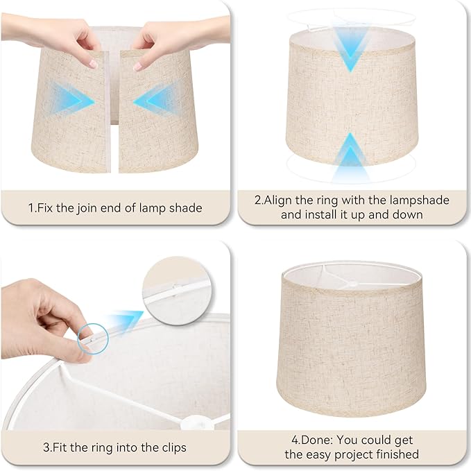 Lamp Shades Set of 2 - Drum Lampshades 11.4" x 12.9" x 9.8" Inches, Fabric Medium Replacement Lampshades for Table Lamp, Floor Lamp, Assembly Required, Spider,Linen