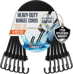 6 Pieces Bungee Cords with Hooks 24 Inch - Heavy Duty Outdoor Black Bungie Cords UV & Weather Resistant - 6 Pack Strong Bungy Cord Set