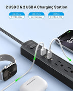 TROND 360° Rotating Plug Surge Protector Power Strip, 2 USB C and 2 USB A, 5 Widely Spaced Outlets, 1440J Surge Protection, Wall Mountable, Flat Cord Extension Cord 6ft for Home Office Dorm, Black