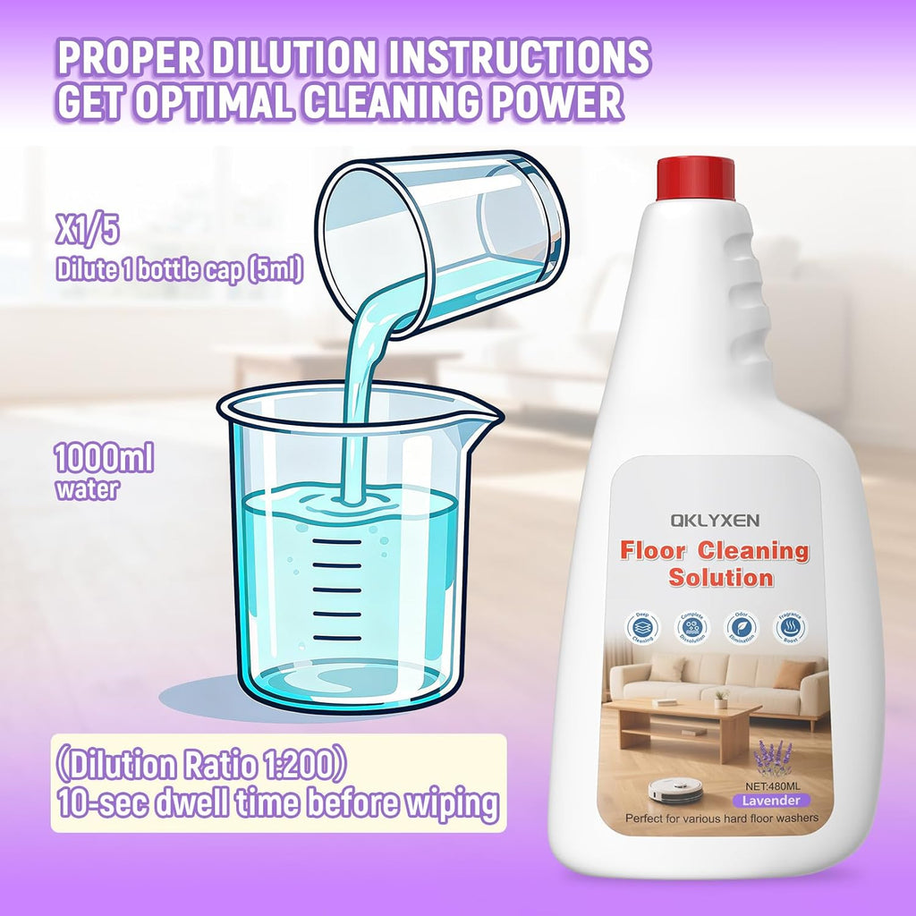 Floor Cleaning Solution Compatible With Roborock Robot Vacuum & Mop Cleaner (Qrevo/Q7/Q10/Saros 10R), Deep Clean For Multiple Hard Floor, Suitable for All Robot Vacuum With Mopping (Lavender 2 Bottle)
