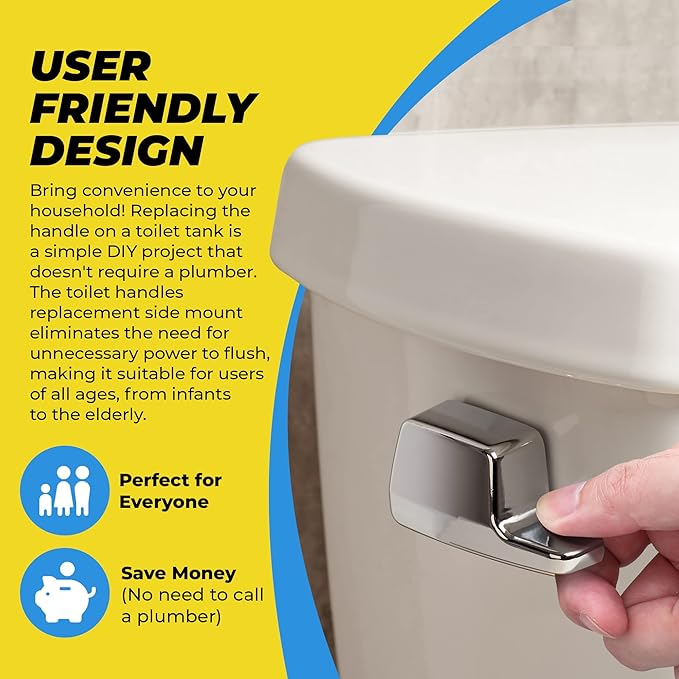 Qualihome TOTO Toilet Handle Replacement THU004-CP - Side Mount Toilet Handle Tank Flush Lever - Toilet Bowl Handles Side Mount - ELJER Toilet Handle Replacement - Chrome Polished