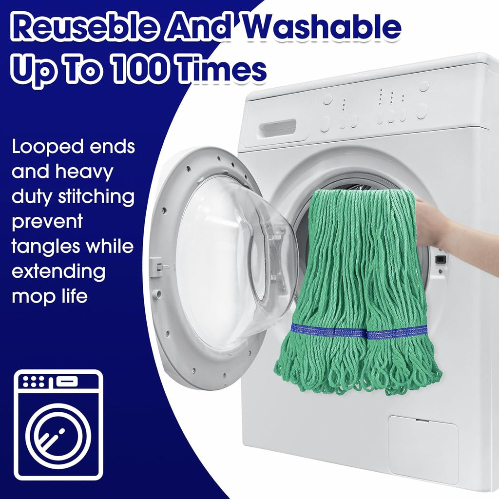 6 Pack Heavy Loop End Cotton String Mop Head Heavy Duty Mop Head Commercial Refills Mop Head Replacement for Home Industrial Commercial Floor Cleaning(Green, Blue)