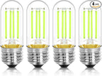 4 Pack 3.2 Inch T10 Green Light Bulb, E26 Base Edison Bulbs Dimmable, AC 120V 60 Watt Equivalent Clear Glass Filament Bulb, Halloween Christmas Party Bar Colored Light Bulbs, UL Listed