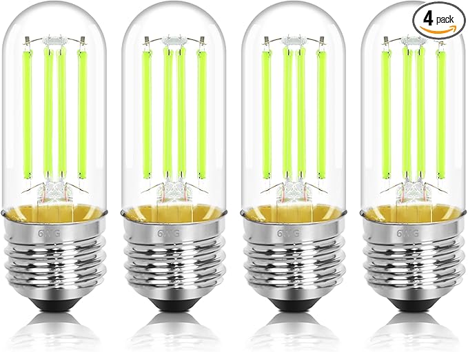 4 Pack 3.2 Inch T10 Green Light Bulb, E26 Base Edison Bulbs Dimmable, AC 120V 60 Watt Equivalent Clear Glass Filament Bulb, Halloween Christmas Party Bar Colored Light Bulbs, UL Listed