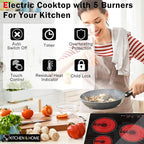 K&H 5 Burner 30 Inch Built-in Electric Stove Top Radiant Ceramic Cooktop Touch Control 240V 9000W CE30-8808NF