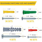 208PCS Drywall Anchors and Screws Assortment Kit, Wall Anchors and Screws Kit, 4 Sizes Plastic Anchors and Matched Phillips Pan Head Screws