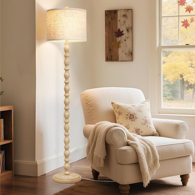 Luvkczc 62" Floor Lamps for Living Room,3 Color Temperature Standing Lamp, Vintage Farmhouse Floor Lamp with Rotary Switch, Rustic Resin Tall Lamps for Living Room, Bedroom, Office, Corner (Cream)