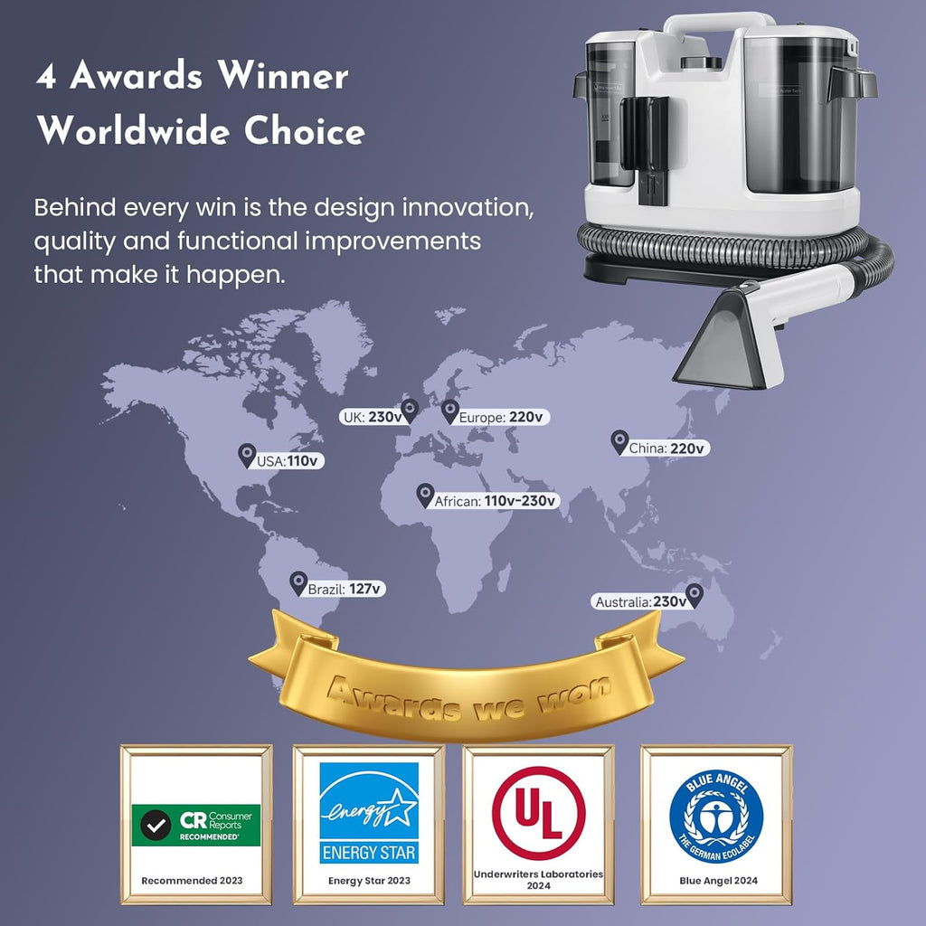 Cutewolf Portable Carpet & Upholstery Cleaner Machine, Handheld Spot Remover, 14Kpa Strong Suction Multi-purpose Deep Cleaner for Couch, Car, Stairs, Rugs, Pet Stains