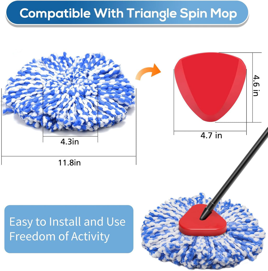 8 Pack RinseClean Spin Mop Replacement Head Refills with 1 Rotating Mop Base Compatible with O Ceda RinseClean 2 Tank System, Blue Microfiber Mop Refills for Floor Cleaning