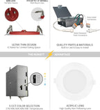 NUWATT 2 Hour Fire Rated Recessed Lighting 4 Inch Wafer LED Lights, 2700K/3000K/3500K/4000K/5000K Selectable, 12W, Dimmable 900LM, Wet & IC Rated, 90 CRI Canless Light, ETL, No Tenmat Needed, 6 Pack